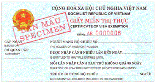 Certificate of visa exemption specimen