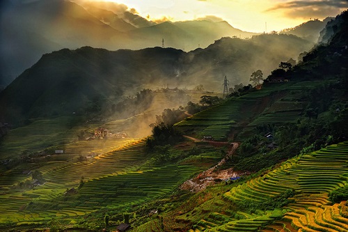 Vietnam terrace in sunshine